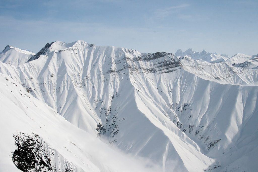 Snowy Caucasus peaks around the Gudauri ski resort in Georgia