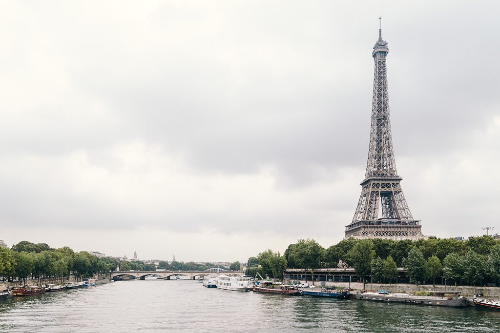 The Eiffel Tower above the River Seine in Paris