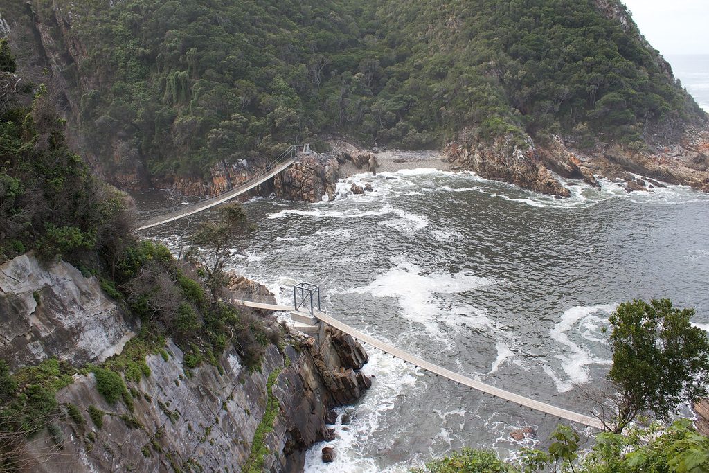 The Storms River suspension bridge over the river mouth in Tsitsikamma